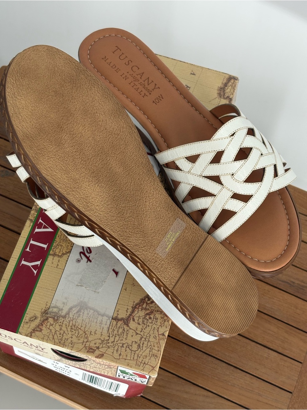 New TUSCANY White EDDA Woven Slide Sandals - Women's SIZE 10W - Picture 3 of 4